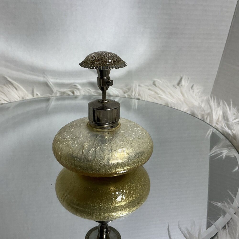 Vintage Gold Foil Crackled Glass Pump-Top Perfume Bottle